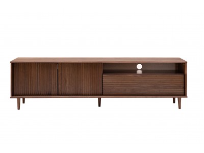 Rack com 1,80 metros com 2 portas e 1 porta basculante para sala de TV na cor castanho amadeirado / Coleção Jazz